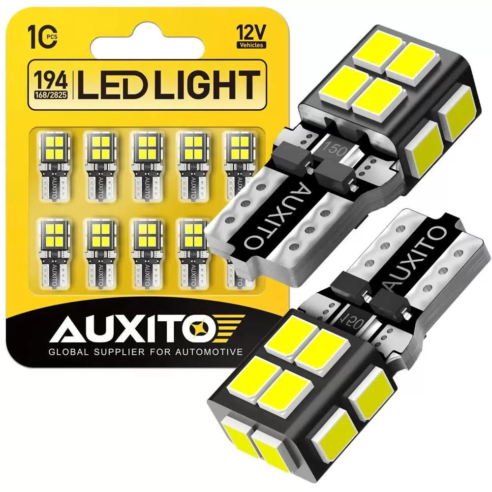 10x AUXITO T10 W5W 194 168 2825 LED Interior Wedge Light Bulb White 14-LED EOA AUXITO [10]