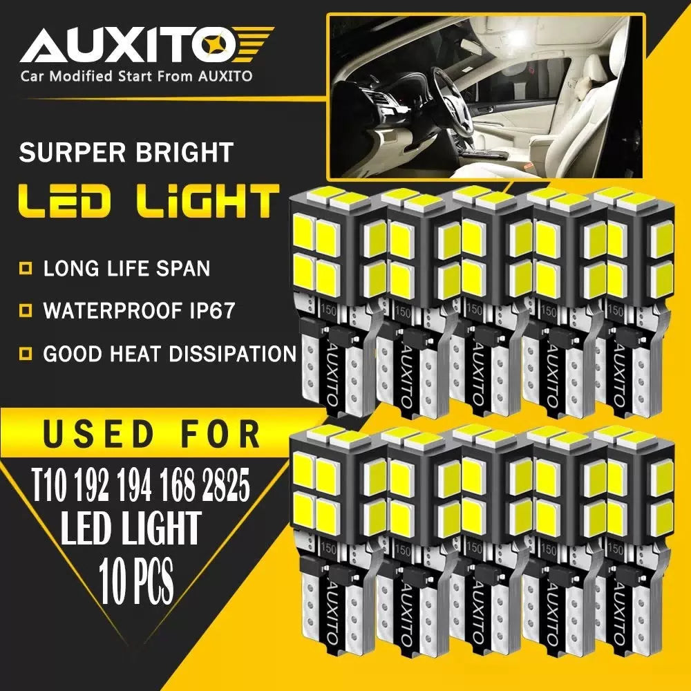 10x AUXITO T10 W5W 194 168 2825 LED Interior Wedge Light Bulb White 14-LED EOA AUXITO [1]