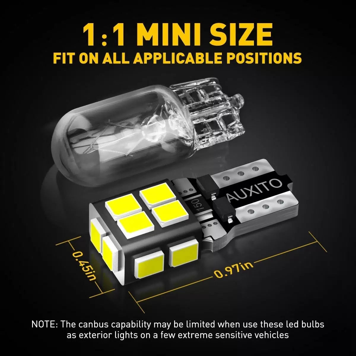 10x AUXITO T10 W5W 194 168 2825 LED Interior Wedge Light Bulb White 14-LED EOA AUXITO [6]