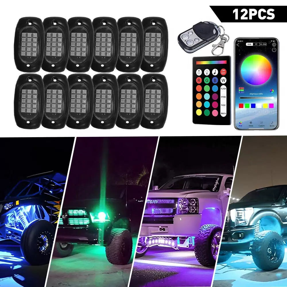 12PCS RGB LED ROCK LIGHTS NEON LAMP WATERPROOF MUSIC FOR FORD F-150 F-250 F-350 6B93BC-57 [1]