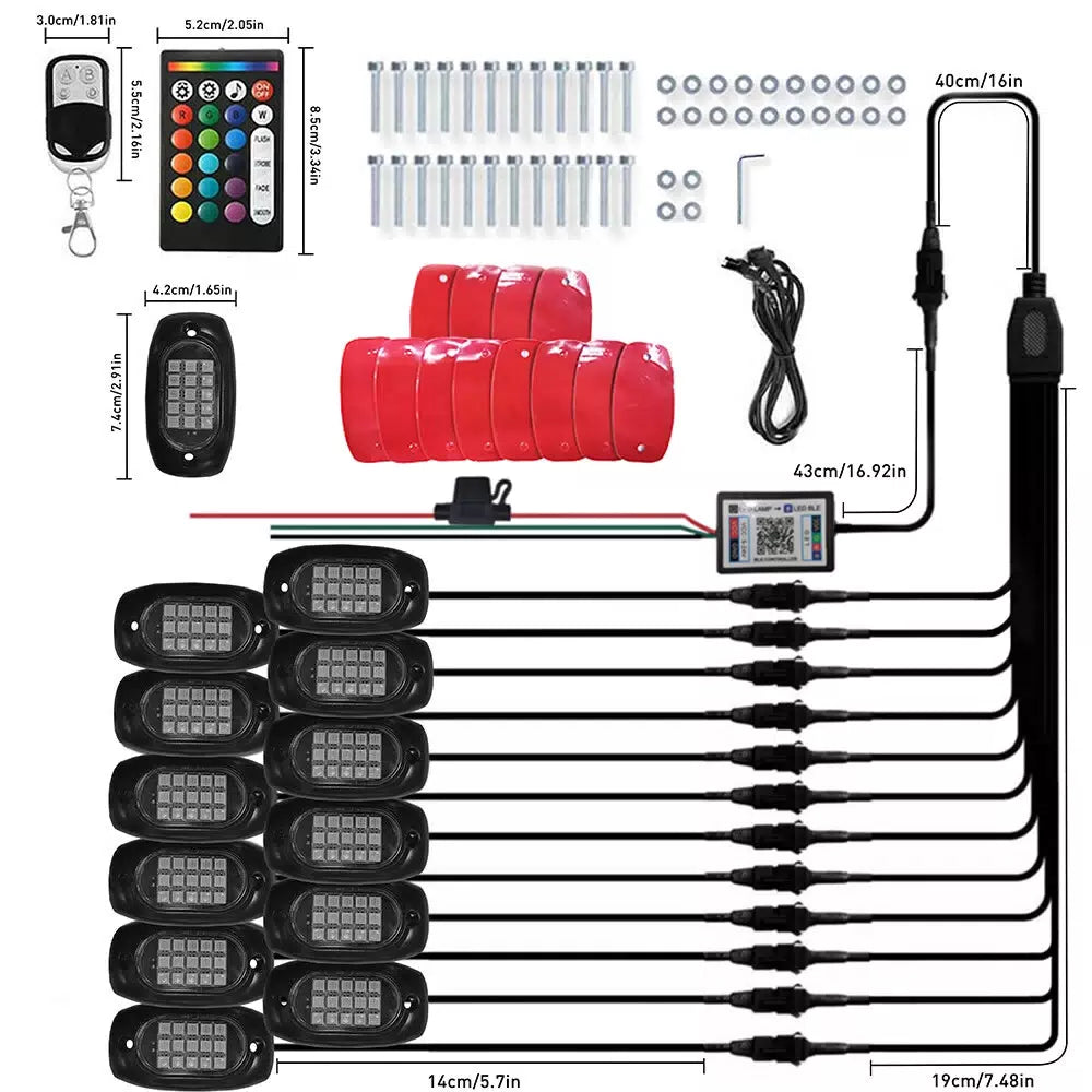 12PCS RGB LED ROCK LIGHTS NEON LAMP WATERPROOF MUSIC FOR FORD F-150 F-250 F-350 6B93BC-57 [8]