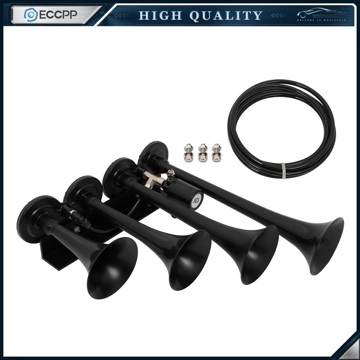 135dB 12v 4 Trumpets Solenoid Black Air Horn Kit For Truck Car SUV Raging Sound KOEEP [1]