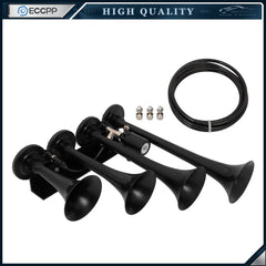 135dB 12v 4 Trumpets Solenoid Black Air Horn Kit For Truck Car SUV Raging Sound KOEEP [1]