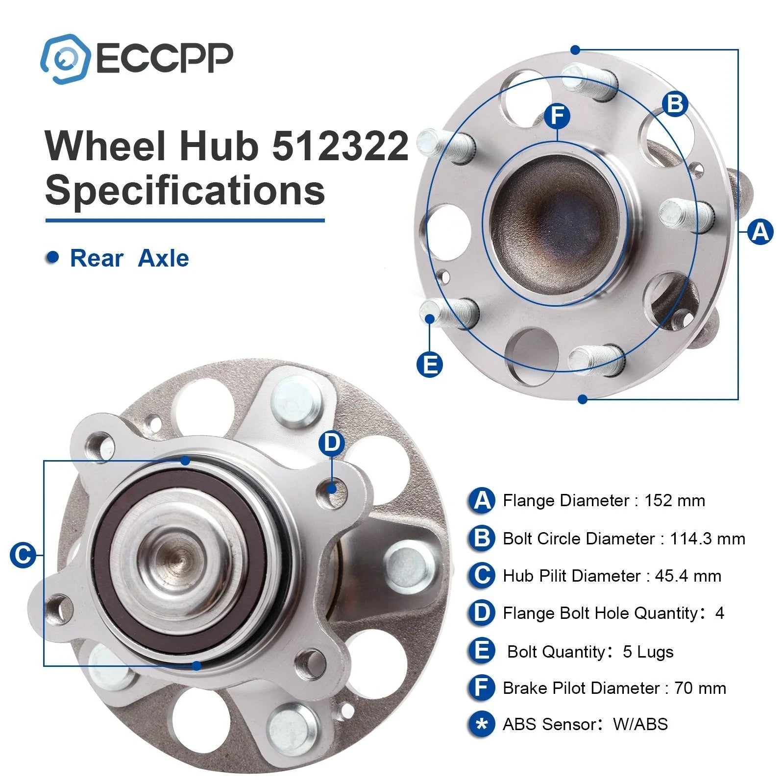 1Pc Rear Wheel Hub Bearing Assembly For 2006 2007-2012 Honda Civic GX Hybrid FWD KOEEP [2]