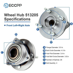 1Pc Wheel Hub Bearing Assembly Front For Chevy Cobalt Saturn Ion 4-Lug Non-ABS 6B93BC-57 [3]
