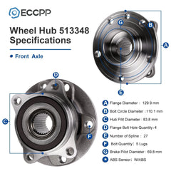 1Pc Wheel Hub Bearing Front FWD For Dodge Dart 2013-2016 Chrysler 200 2015-2017 6B93BC-57 [2]