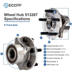 1Pc Wheel Hub Bearing Front For Honda Pilot 2009-2015 Acura MDX ZDX 2010-2013 6B93BC-57 [2]