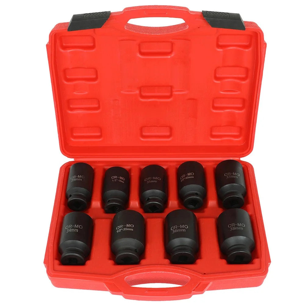 1/2" Deep Impact Socket Set Drive Metric Axle Hub Nut Socket 29-38mm 6-Point 9PC 6B93BC-57 [2]