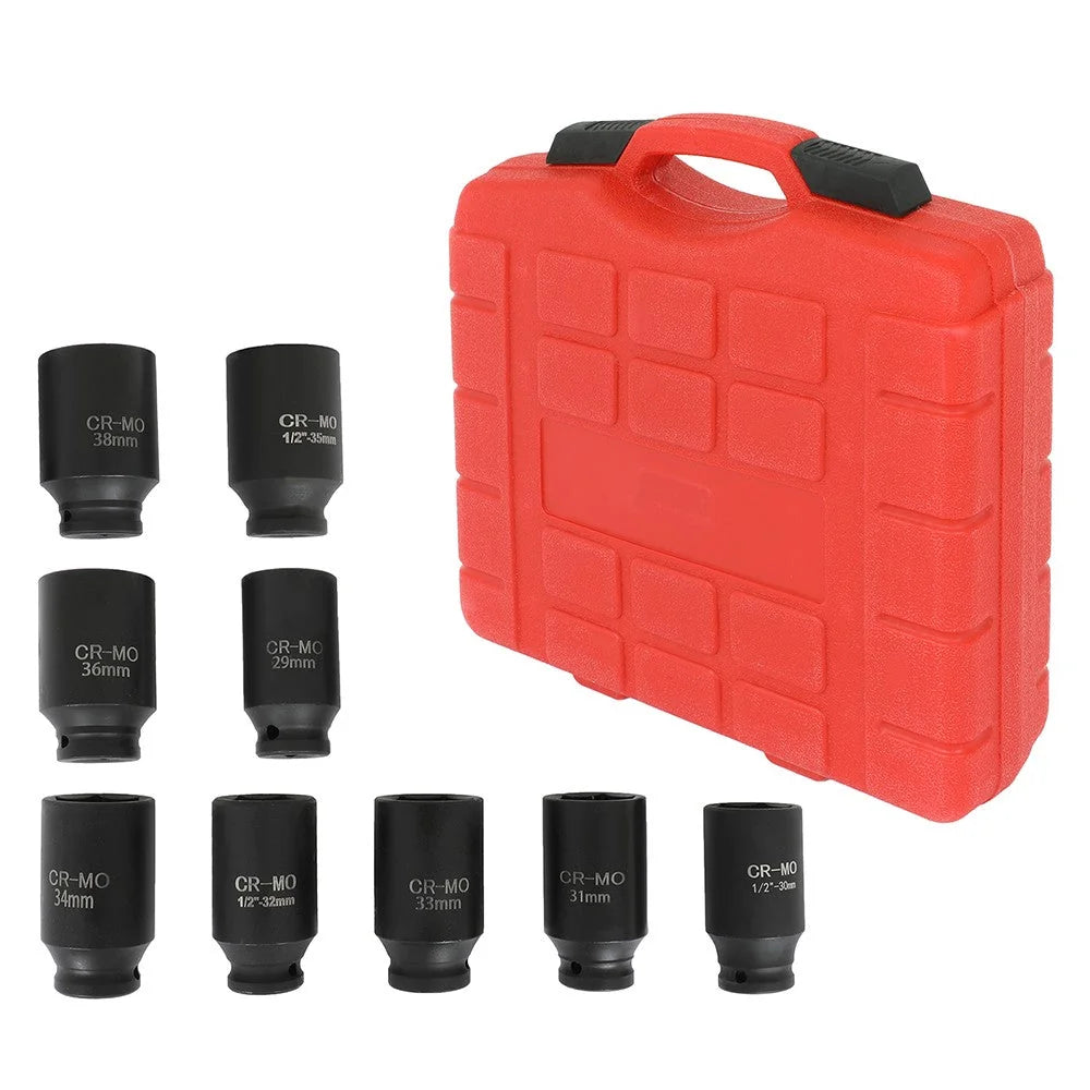 1/2" Deep Impact Socket Set Drive Metric Axle Hub Nut Socket 29-38mm 6-Point 9PC 6B93BC-57 [3]
