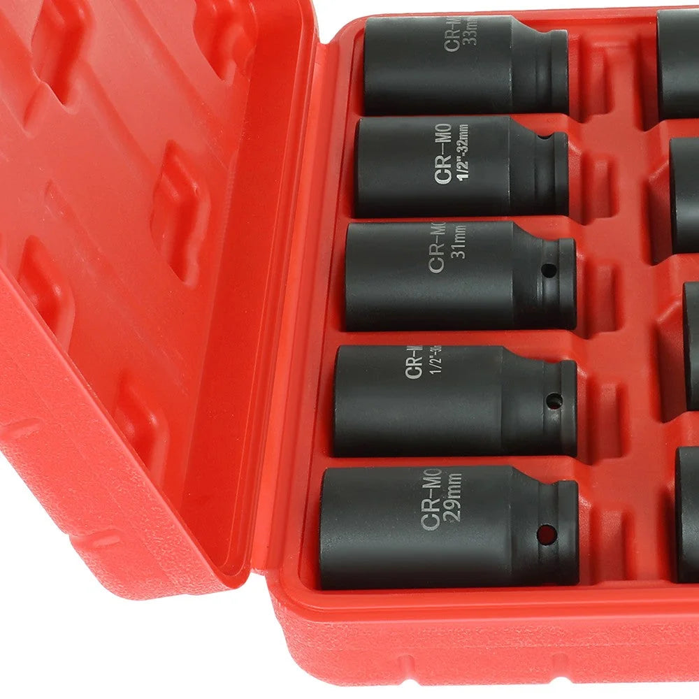1/2" Deep Impact Socket Set Drive Metric Axle Hub Nut Socket 29-38mm 6-Point 9PC 6B93BC-57 [5]