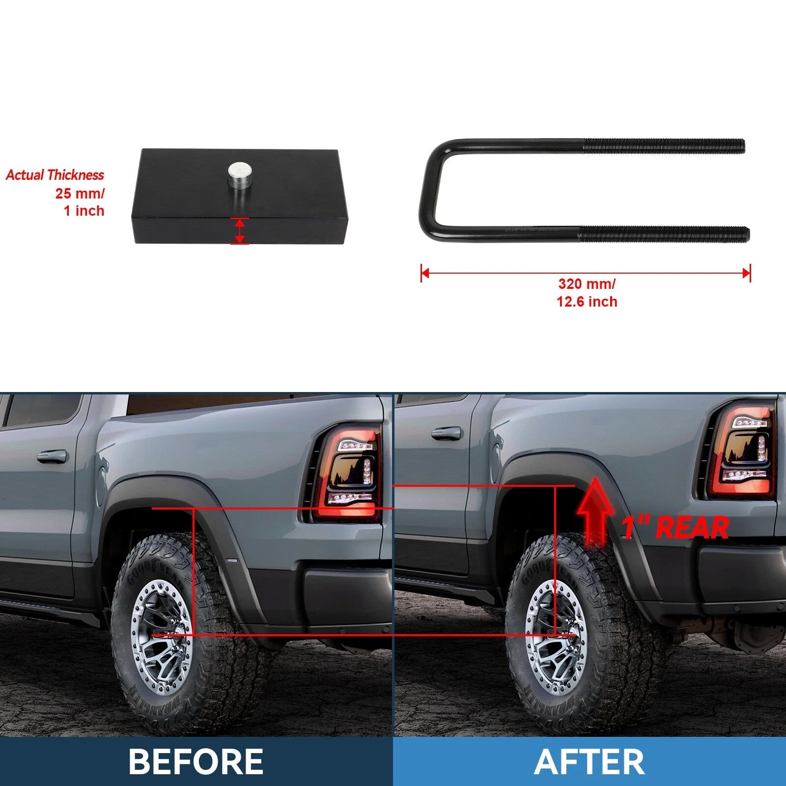 1" Rear Leveling Lift Kit For 2000-2010 Chevy Silverado Sierra 2500 3500 HD 8Lug 6B93BC-57 [2]