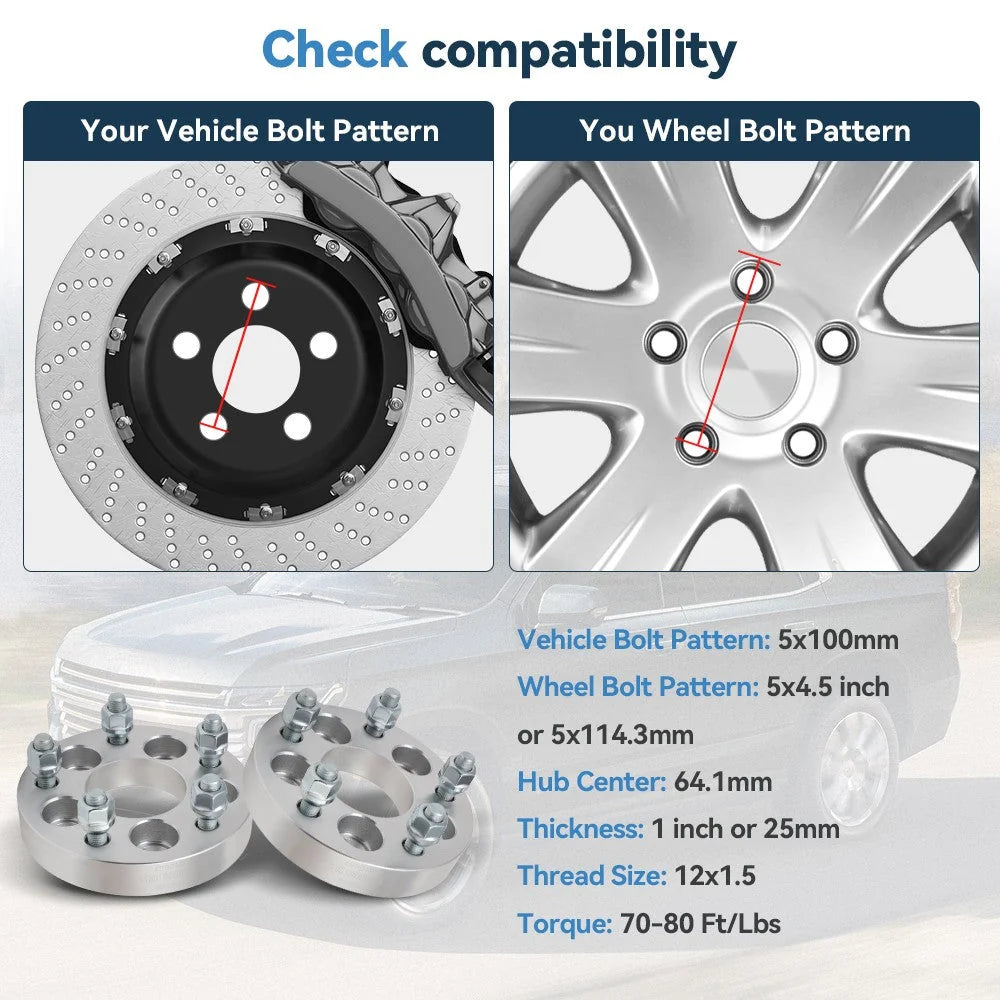 1 inch Wheel Adapters 5x100 to 5x4.5 12x1.5 64.1 CB For Toyota 5x100 to 5x114.3 6B93BC-57 [2]