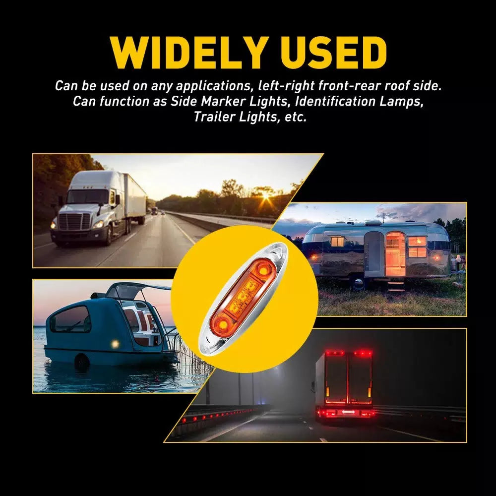 20x Amber 3-LED 4" Side Waterproof Marker Lights Truck Clearance Trailer Light 6B93BC-57 [10]