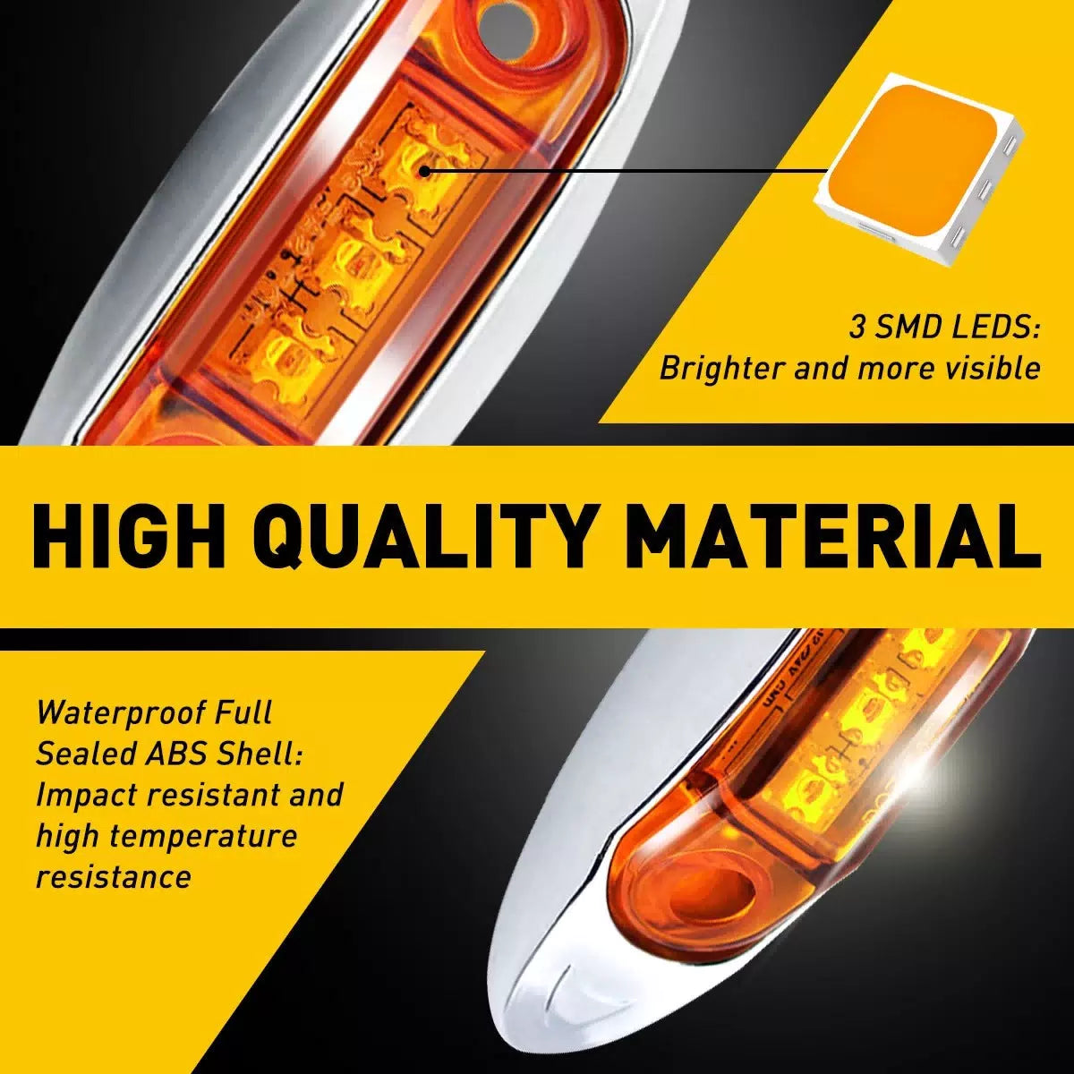 20x Amber 3-LED 4" Side Waterproof Marker Lights Truck Clearance Trailer Light 6B93BC-57 [4]