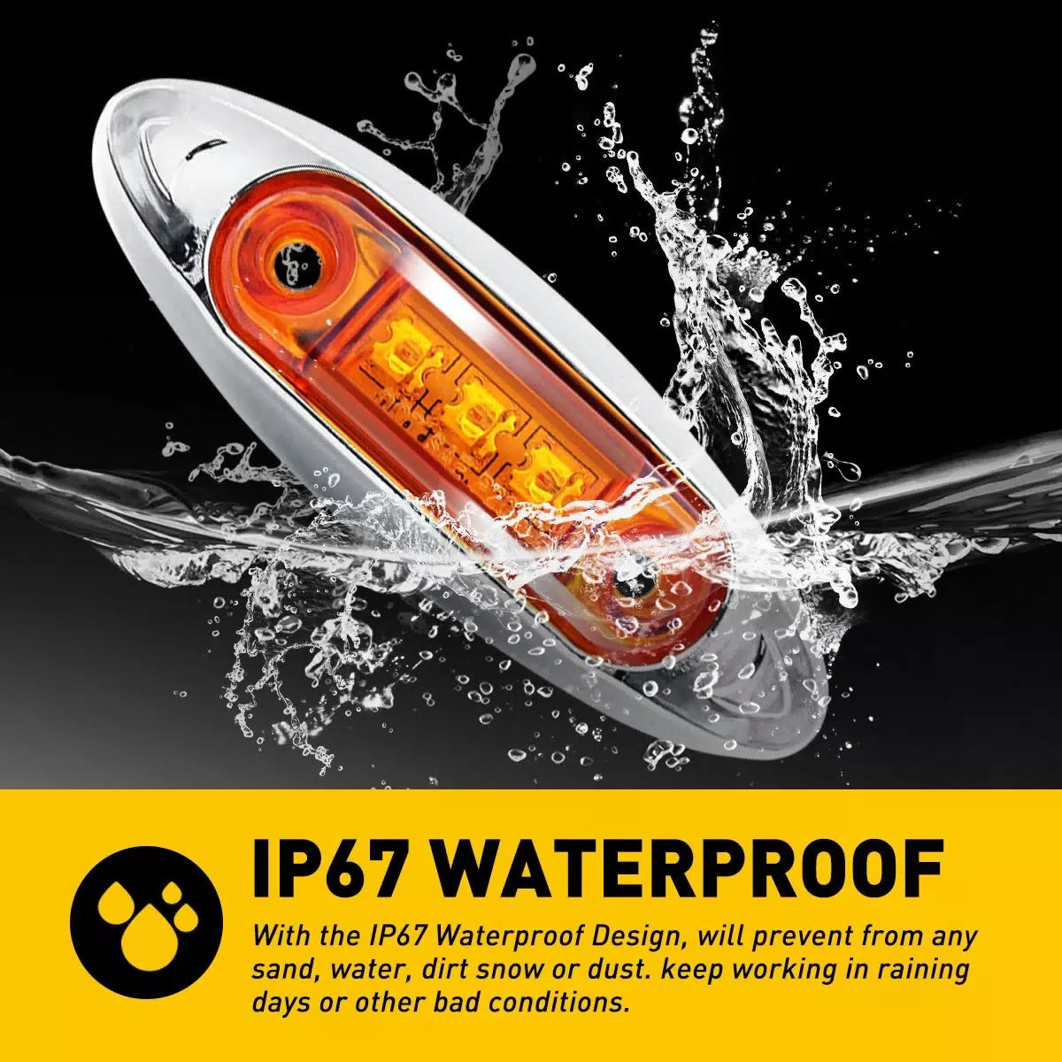 20x Amber 3-LED 4" Side Waterproof Marker Lights Truck Clearance Trailer Light 6B93BC-57 [5]