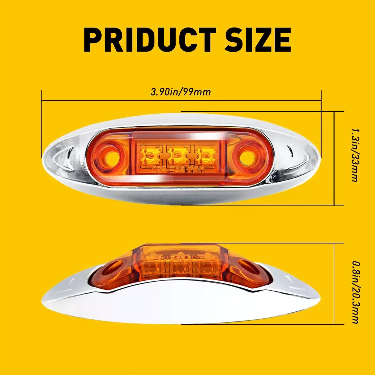 20x Amber 3-LED 4" Side Waterproof Marker Lights Truck Clearance Trailer Light 6B93BC-57 [7]