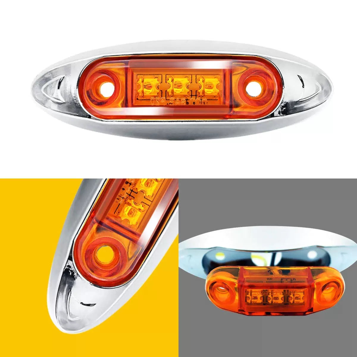 20x Amber 3-LED 4" Side Waterproof Marker Lights Truck Clearance Trailer Light 6B93BC-57 [8]