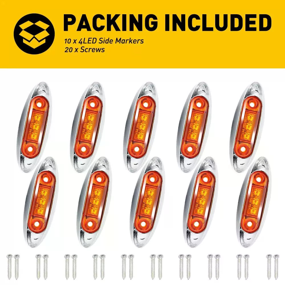 20x Amber 3-LED 4" Side Waterproof Marker Lights Truck Clearance Trailer Light 6B93BC-57 [9]
