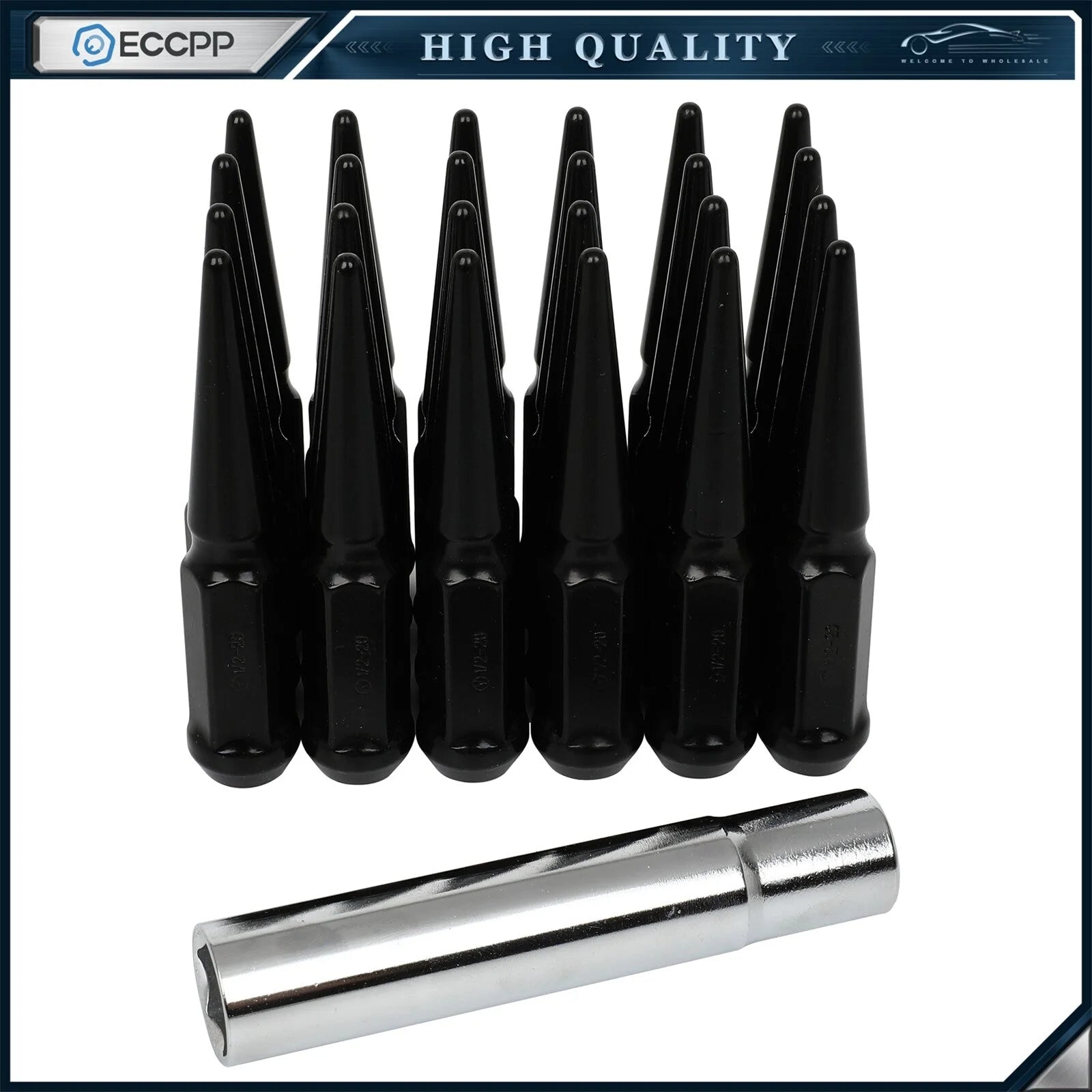24Pcs+1 Keys 1/2"-20 Bulge Acorn Spike Lug Nuts 4.33" Length For Chevy Ford F150 KOEEP [1]