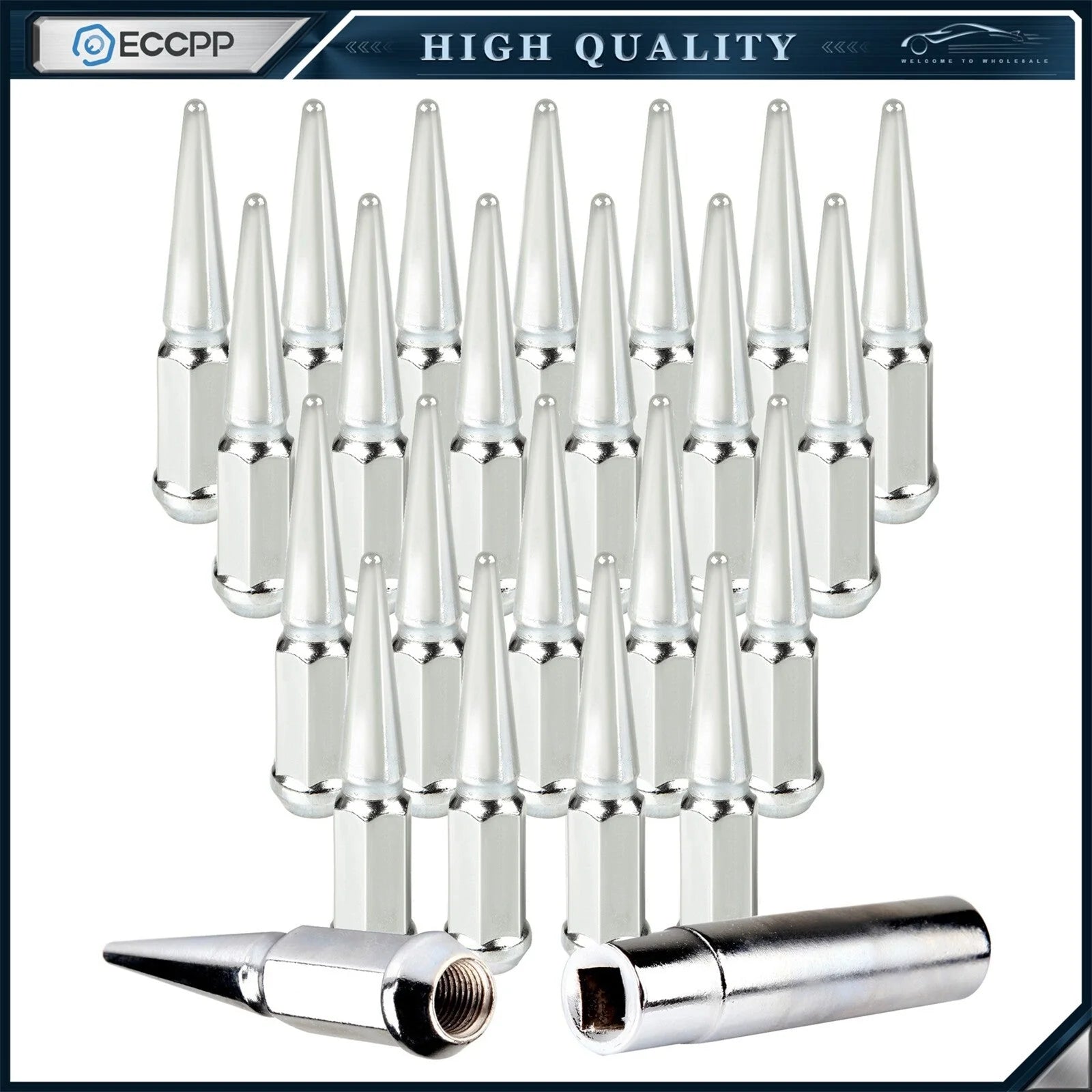24 Pcs Chrome M14x1.5 Spike Lug Nuts +1 Key For Toyota Tundra Ford Chevrolet 6B93BC-57 [1]