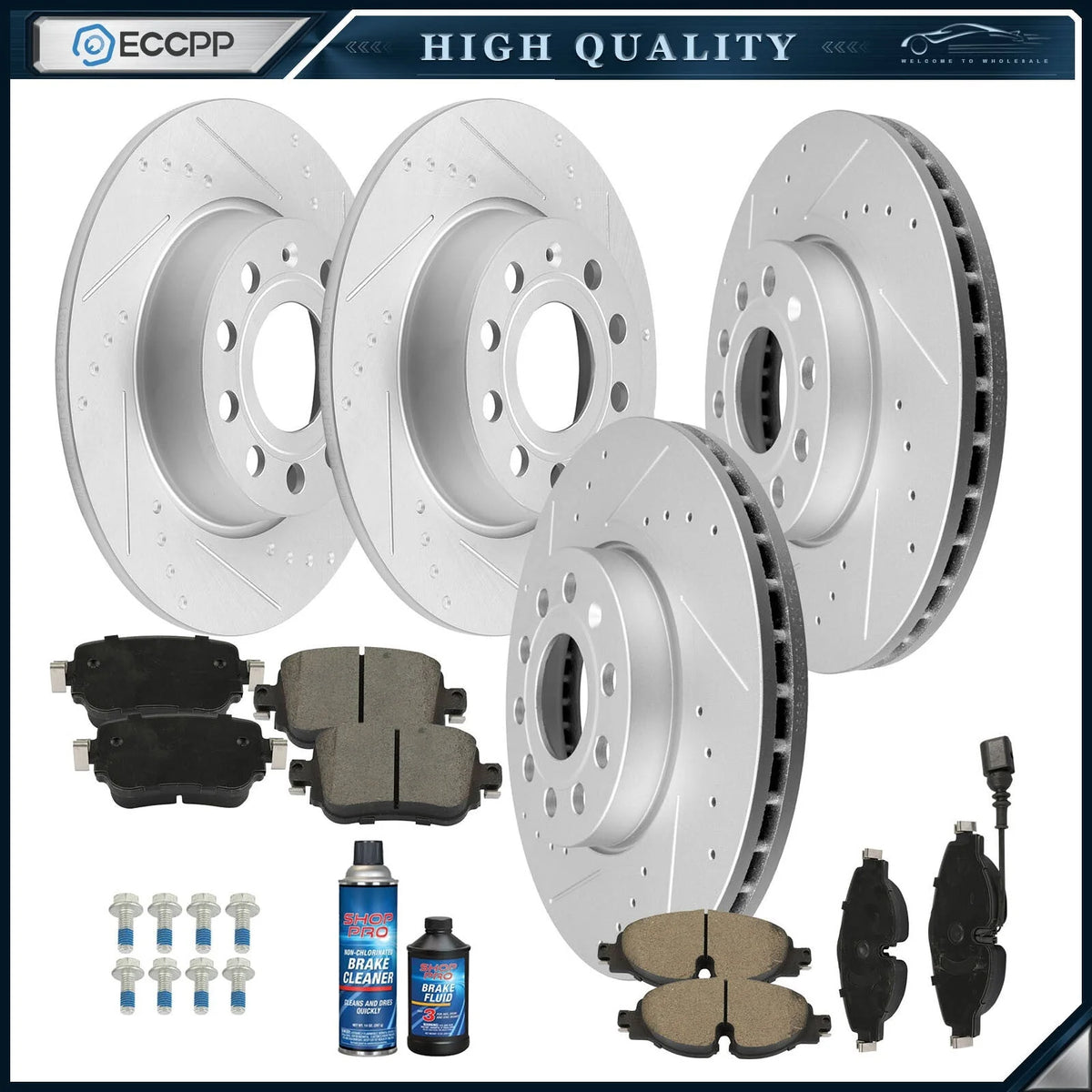 288mm Front & 272mm Rear Drilled Rotor + Ceramic Pads for 2015 - 2021 VW Golf KOEEP [1]