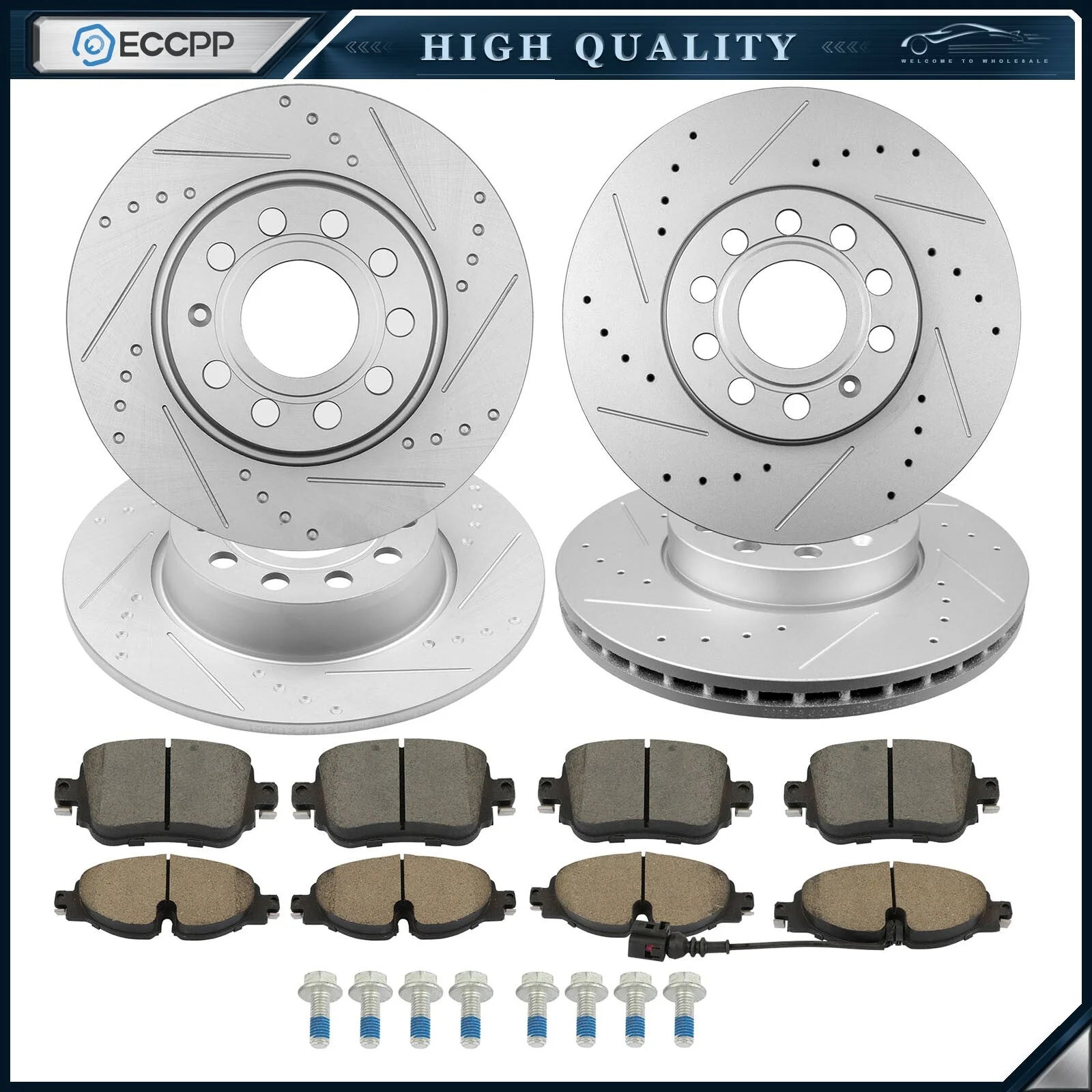288mm Front & 272mm Rear Rotor + Ceramic Pads for 2015-2021 Volkswagen VW Golf KOEEP [1]