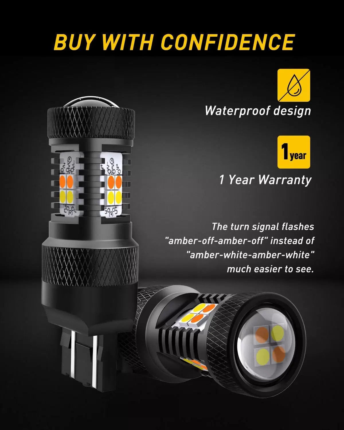 2PCS AUXITO 7443 LED Switchback Dual Color White/Yellow Turn Amber Signal Light AUXITO [6]