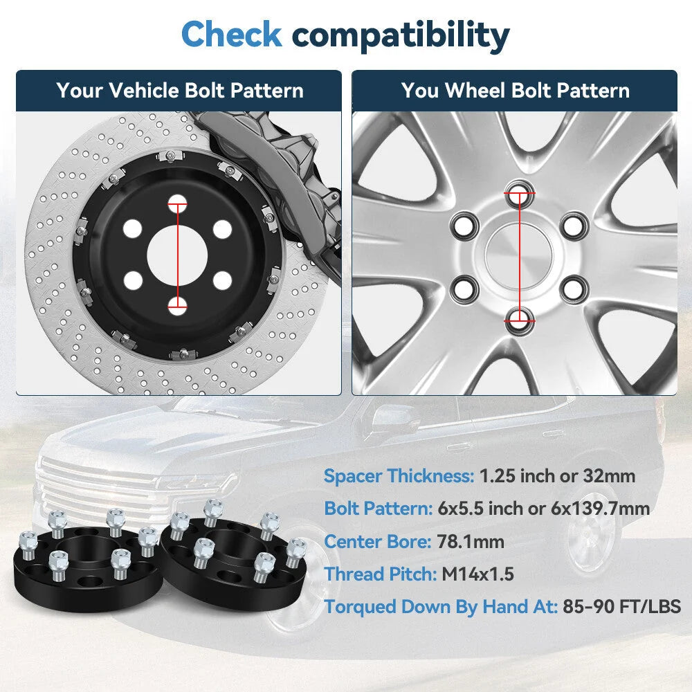 2P 1.25" 6x5.5 Hubcentric Wheel Spacers For Chevy Silverado 1500 Tahoe 1999-2025 6B93BC-57 [2]