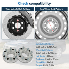 2P 2" 6x5.5 to 8x170 Wheel Adapters 14x1.5 For Chevy 6 Lug Convert to Ford 8 Lug KOEEP [2]