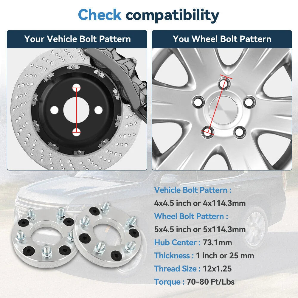 2Pc 1" 4x114.3 to 5x114.3 Wheel Adapters 12x1.25 For Nissan 4 Lug to 5 Lug Wheel KOEEP [2]