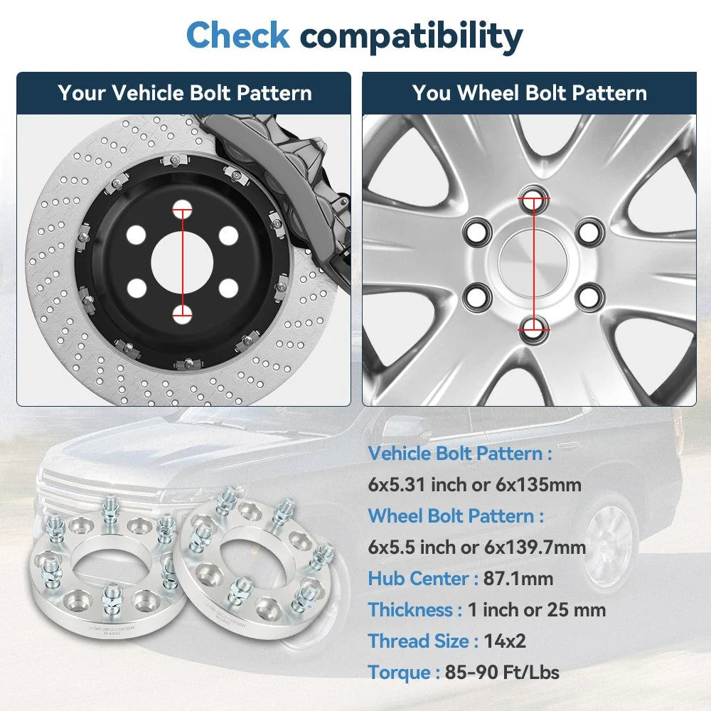2Pc 1" 6x135 to 6x5.5 Conversion Wheel Adapters For Ford F150 to Chevy GMC 6 Lug 6B93BC-57 [2]