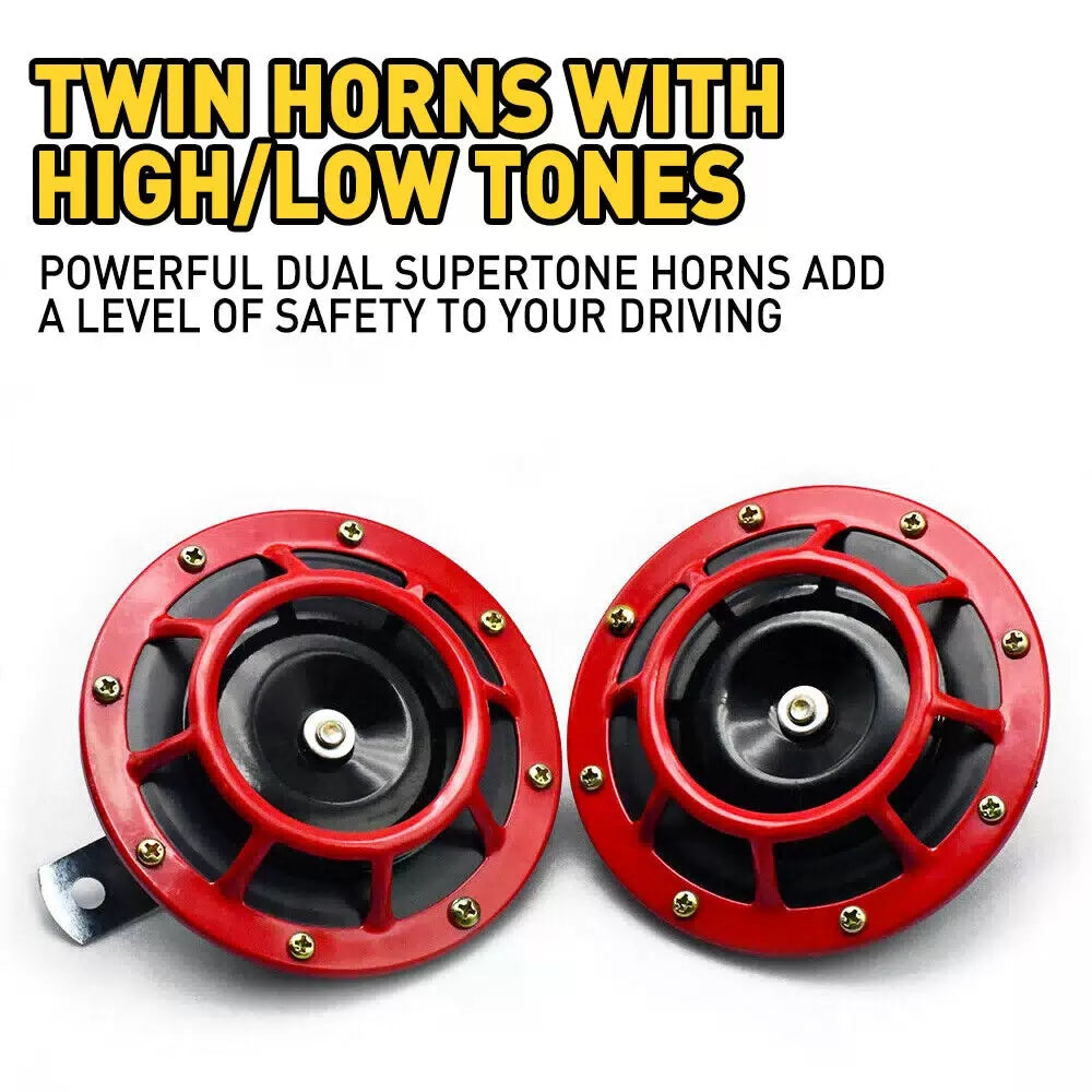 2Pcs 115DB Super Loud Compact Electric Blast Tone Car Air Horn Kit 12V Red 6B93BC-57 [3]