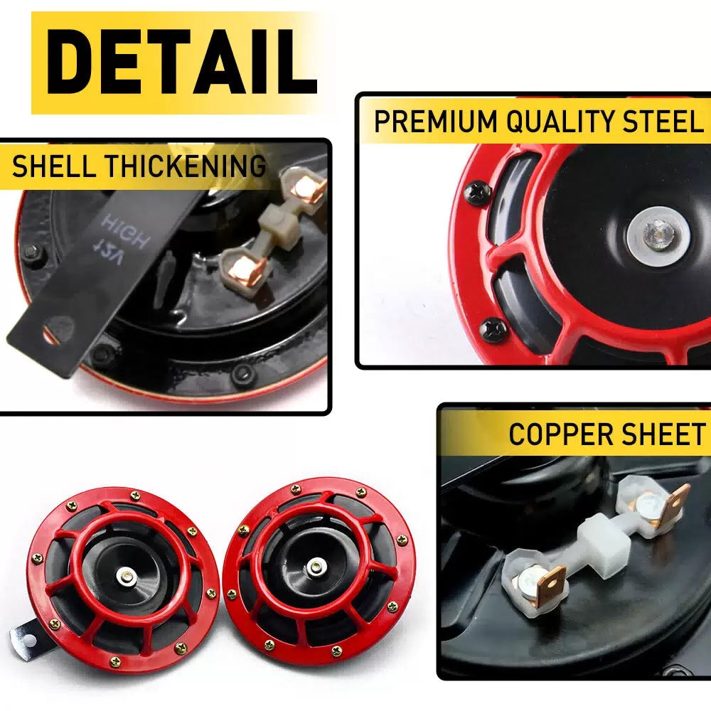 2Pcs 115DB Super Loud Compact Electric Blast Tone Car Air Horn Kit 12V Red 6B93BC-57 [6]