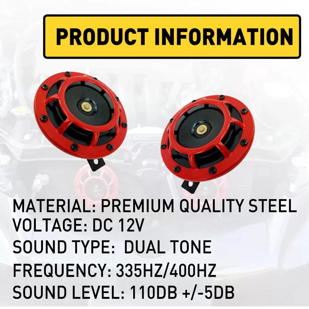 2Pcs 115DB Super Loud Compact Electric Blast Tone Car Air Horn Kit 12V Red 6B93BC-57 [9]