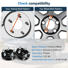 2Pcs 1.5" 5x5 Hub Centric Wheel Spacers 1/2"x20 For Jeep Wrangler Grand Cherokee 6B93BC-57 [2]