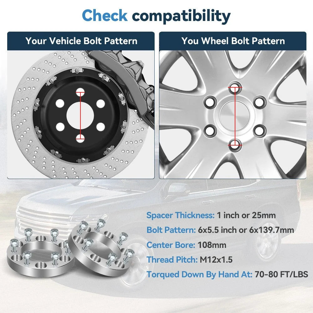 2Pcs 1" 6x5.5 Wheel Spacers 12x1.5 For Toyota 4Runner Tundra Pickup Tacoma 6 Lug 6B93BC-57 [2]