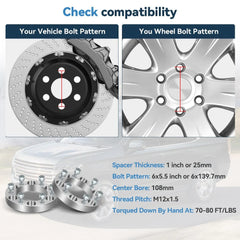 2Pcs 1" 6x5.5 Wheel Spacers 12x1.5 For Toyota 4Runner Tundra Pickup Tacoma 6 Lug 6B93BC-57 [2]