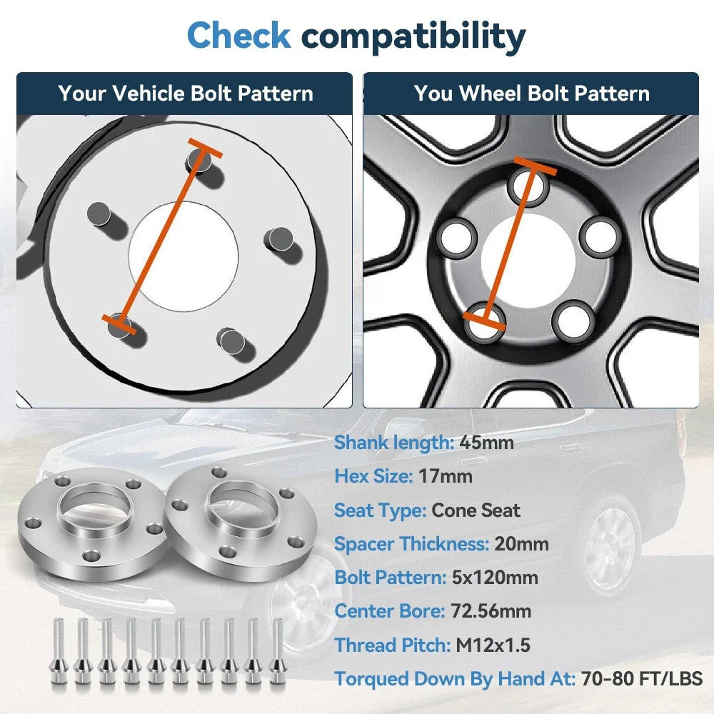 2Pcs 20mm 5x120 Hub Centric Wheel Spacers 12x1.5 For BMW E36 E46 323i 325i M3 M5 6B93BC-57 [2]
