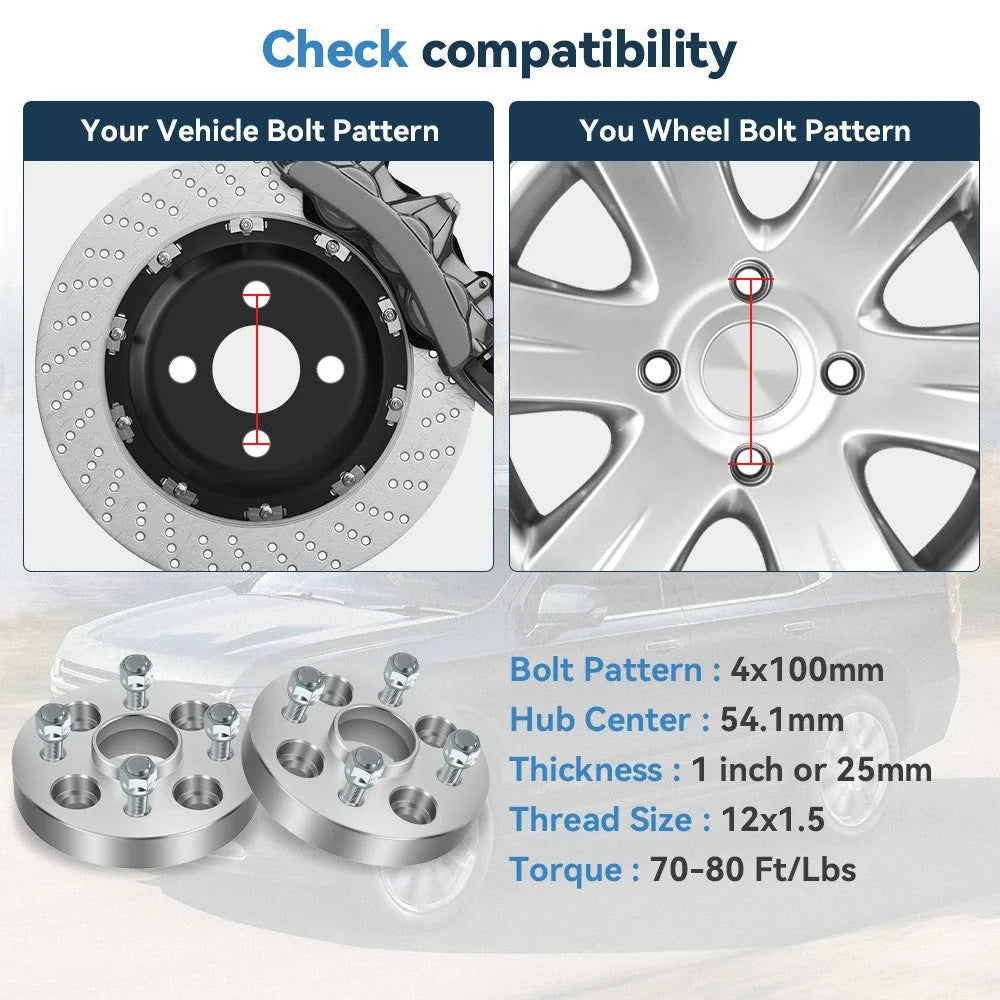 2X 1 inch Hubcentric Wheel Spacers 4x100 12x1.5 For Mazda MX-5 Miata Ford Escort 6B93BC-57 [2]