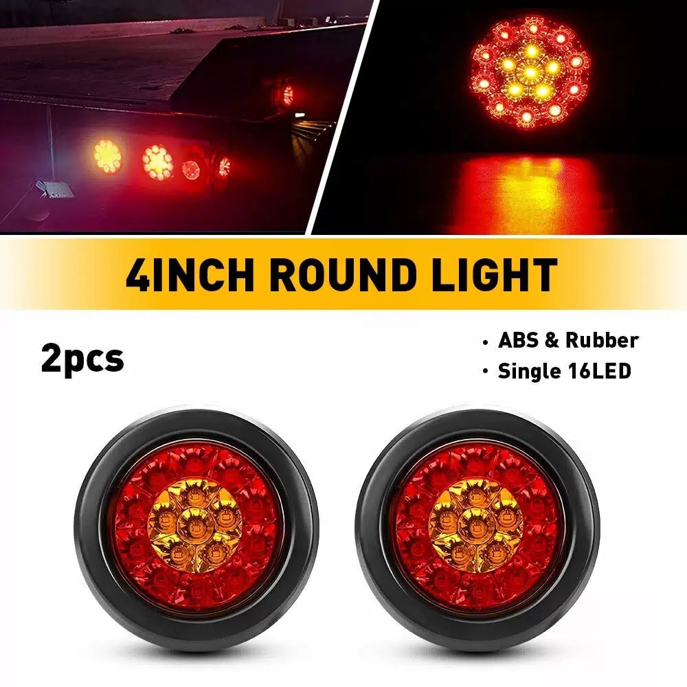 2X 4inch Round Red Amber 16-LED Truck Brake Trailer Stop Turn Signal Tail Lights 6B93BC-57 [11]