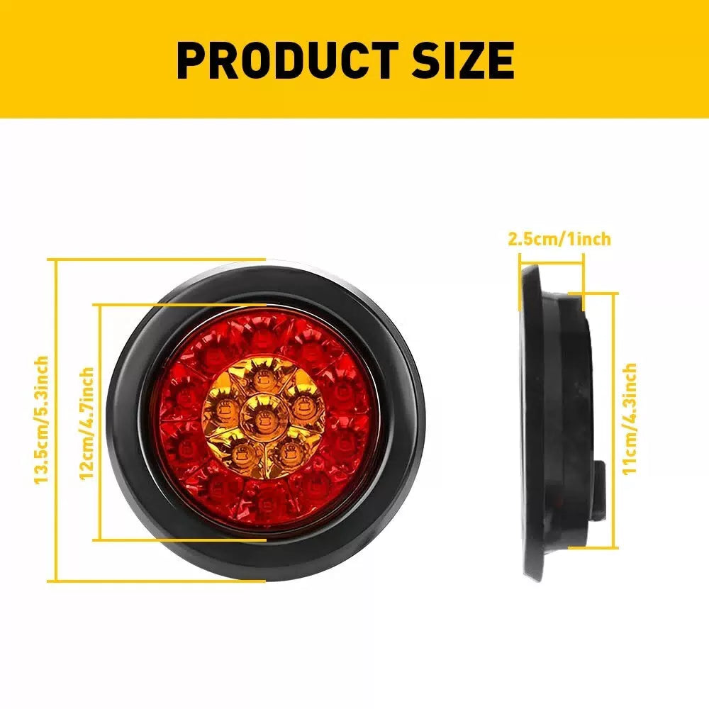2X 4inch Round Red Amber 16-LED Truck Brake Trailer Stop Turn Signal Tail Lights 6B93BC-57 [2]