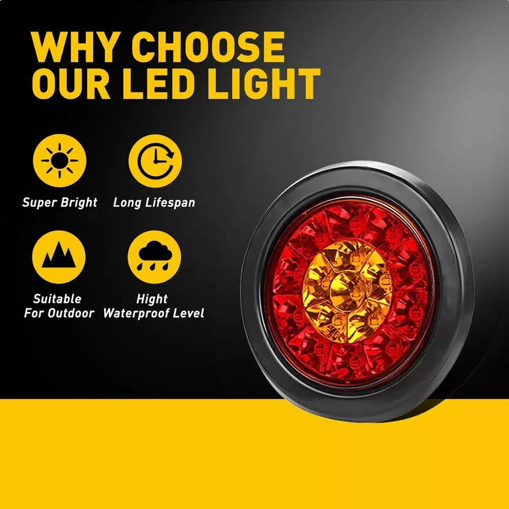 2X 4inch Round Red Amber 16-LED Truck Brake Trailer Stop Turn Signal Tail Lights 6B93BC-57 [5]
