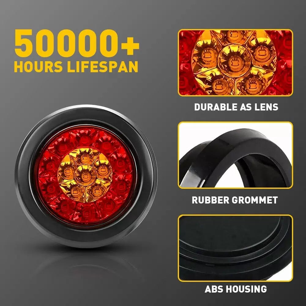 2X 4inch Round Red Amber 16-LED Truck Brake Trailer Stop Turn Signal Tail Lights 6B93BC-57 [7]