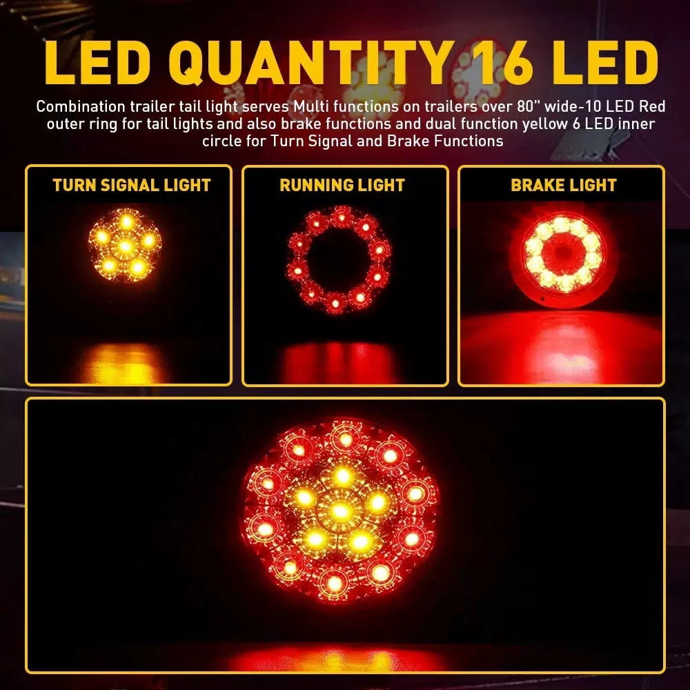 2X 4inch Round Red Amber 16-LED Truck Brake Trailer Stop Turn Signal Tail Lights 6B93BC-57 [9]