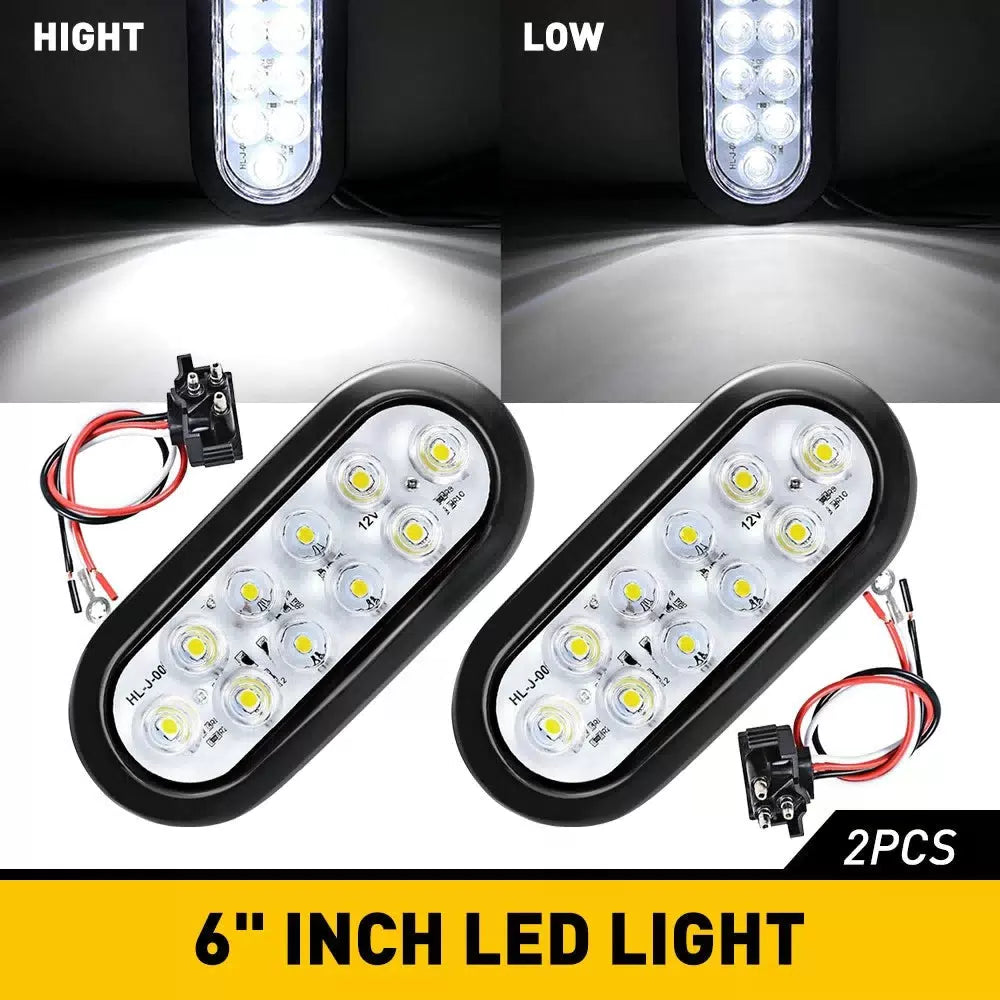 2X 6" White Oval 10LED Clear Backup Reverse Tail Trailer Light Grommet Plug EOA 6B93BC-57 [1]