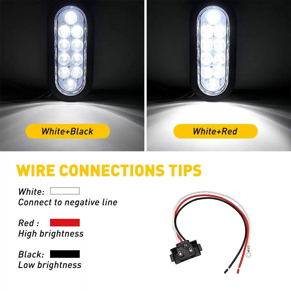 2X 6" White Oval 10LED Clear Backup Reverse Tail Trailer Light Grommet Plug EOA 6B93BC-57 [7]