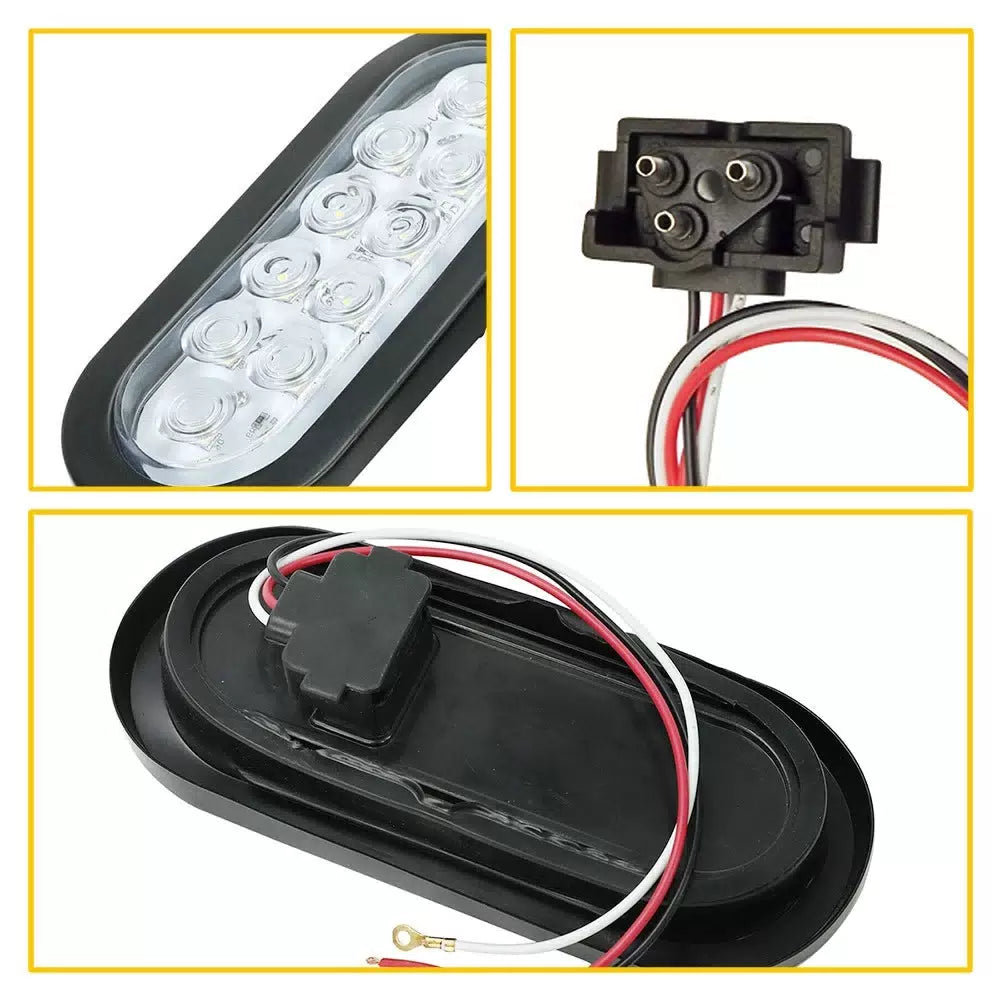 2X 6" White Oval 10LED Clear Backup Reverse Tail Trailer Light Grommet Plug EOA 6B93BC-57 [9]