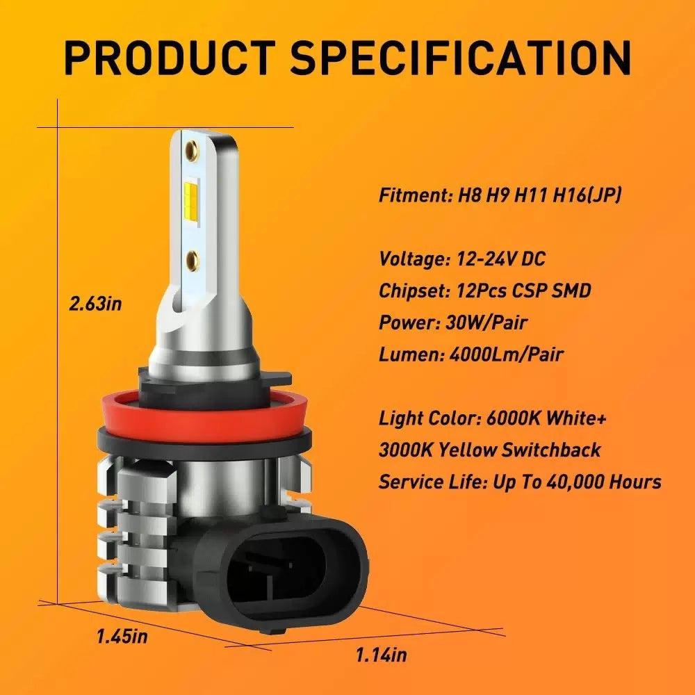 2X AUXITO H11 H8 White Amber Yellow LED Fog Light Bulb Dual Color Switchback L6 AUXITO [3]