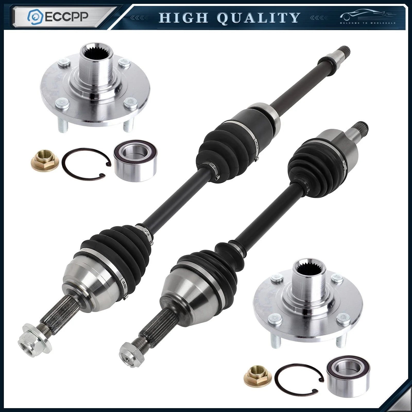 2X Front Wheel Hub & Bearings Kit + 2X CV Axles For Ford Focus 2000-2011 4 Lug KOEEP [1]
