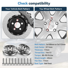 2 Pcs 17mm 5x100 or 5x112 Hub Centric Wheel Spacers 14x1.5 For Volkswagen Audi KOEEP [2]